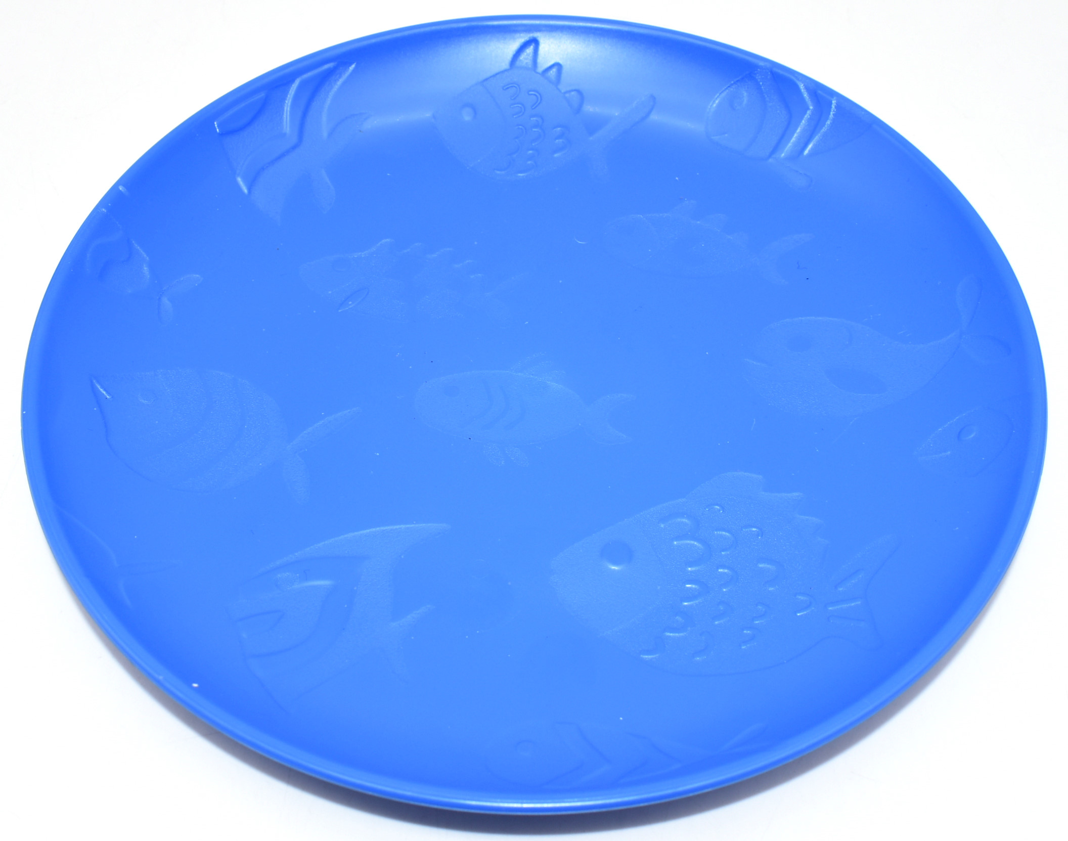 PLATE, 8IN, BLUE, FISH EMBOSSED,  PLASTIC