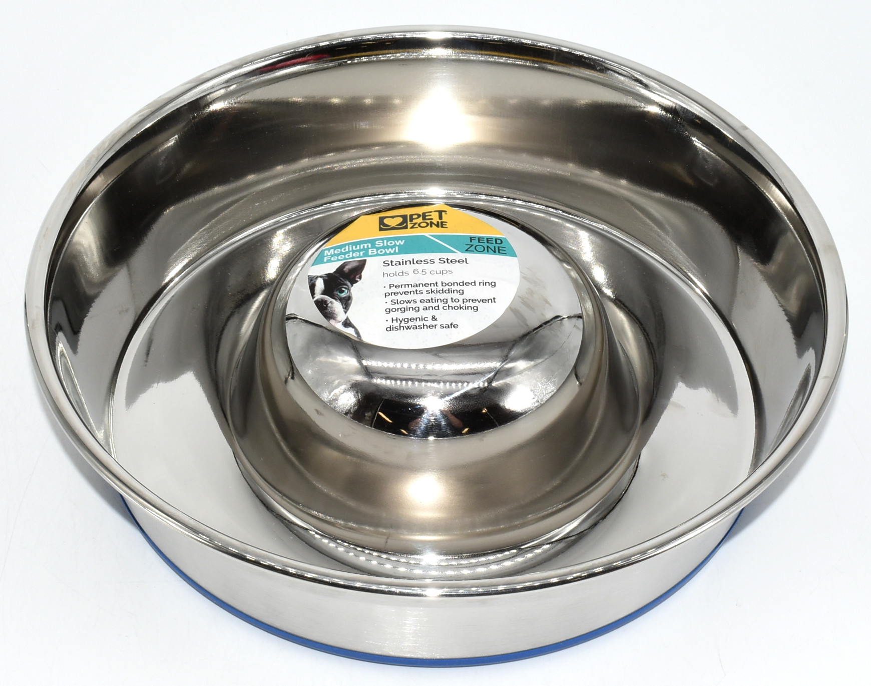 DOG BOWL,  6.5 CUP,  STAINLESS STEEL,  SLOW FEEDER