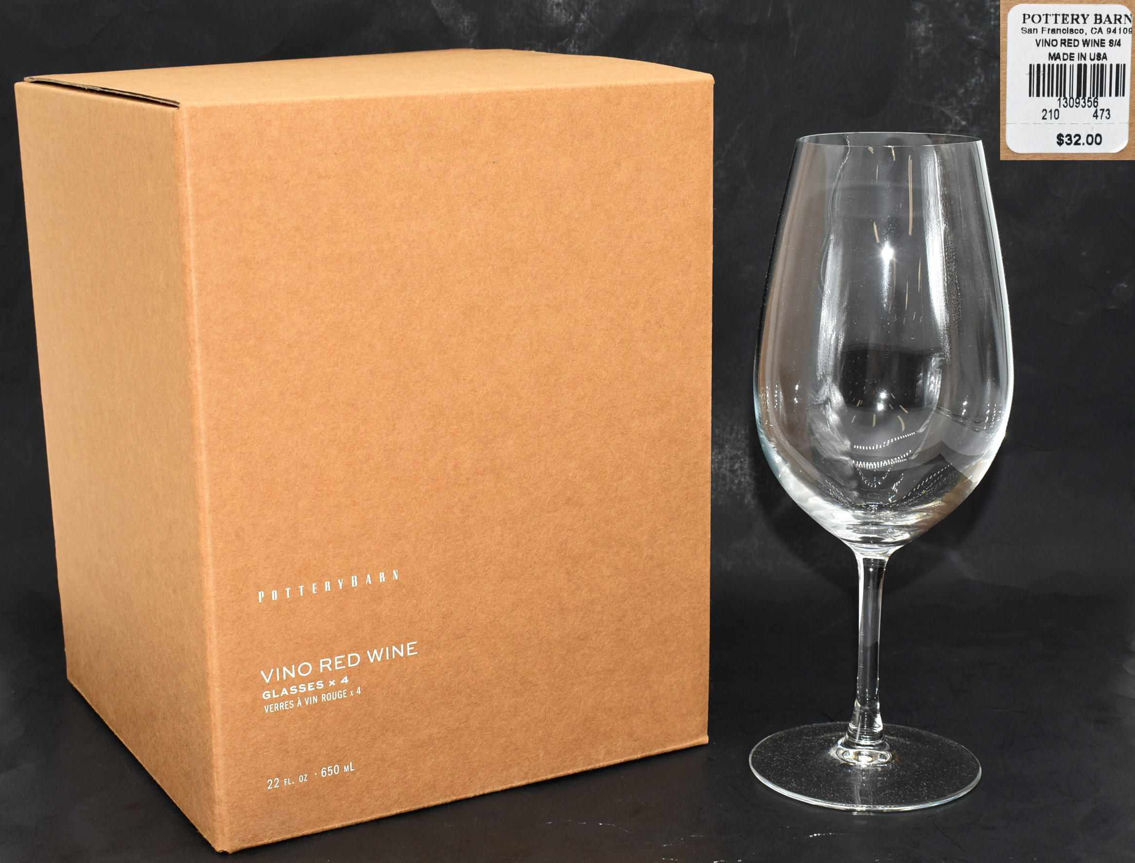 WINE GLASS 4PC SET 22OZ LASER CUT POTTERY BARN PP $32