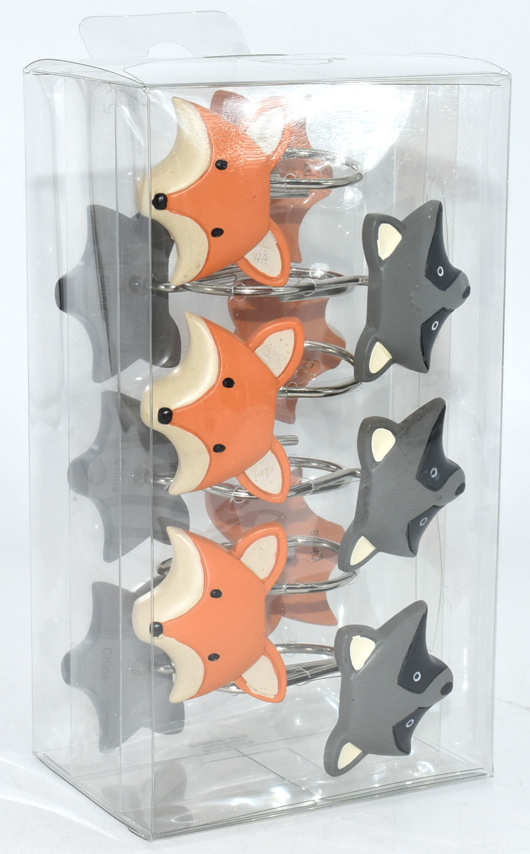 HOOKS,  SHOWER CURTAIN,  RESIN,  WOODLAND,  RACCOON AND FOX