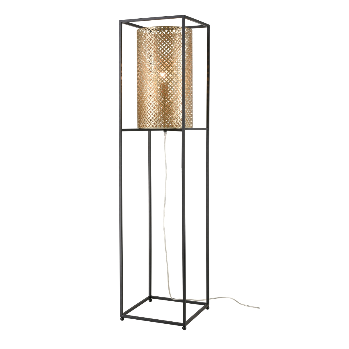 LAMP,  FLOOR,  60H,  BLACK METAL BASE,  GOLD METAL SHADE