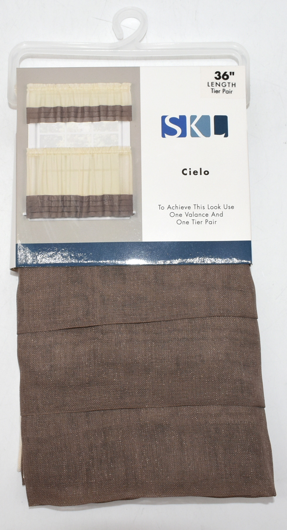 CURTAINS,  TIER PAIR,  56X36,  CREAM AND BROWN,  CIELO