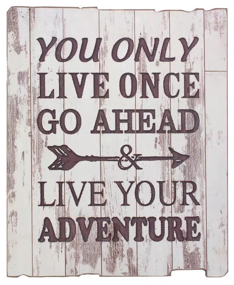 DECOR, WALL, WOOD, WEATHERED, LIVE YOUR ADVENTURE, WHITE, 18.5X16IN