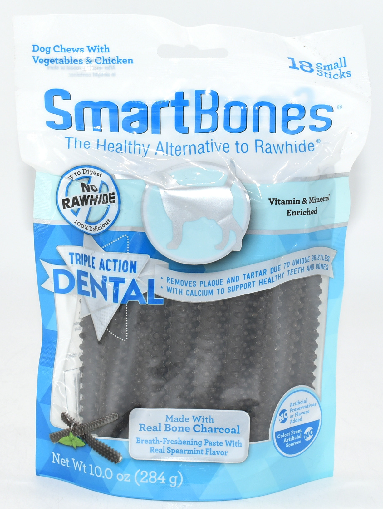 DOG CHEWS,  18 CT,  DENTAL STICK CHARCOAL, SMARTBONE, EXP 11/2026