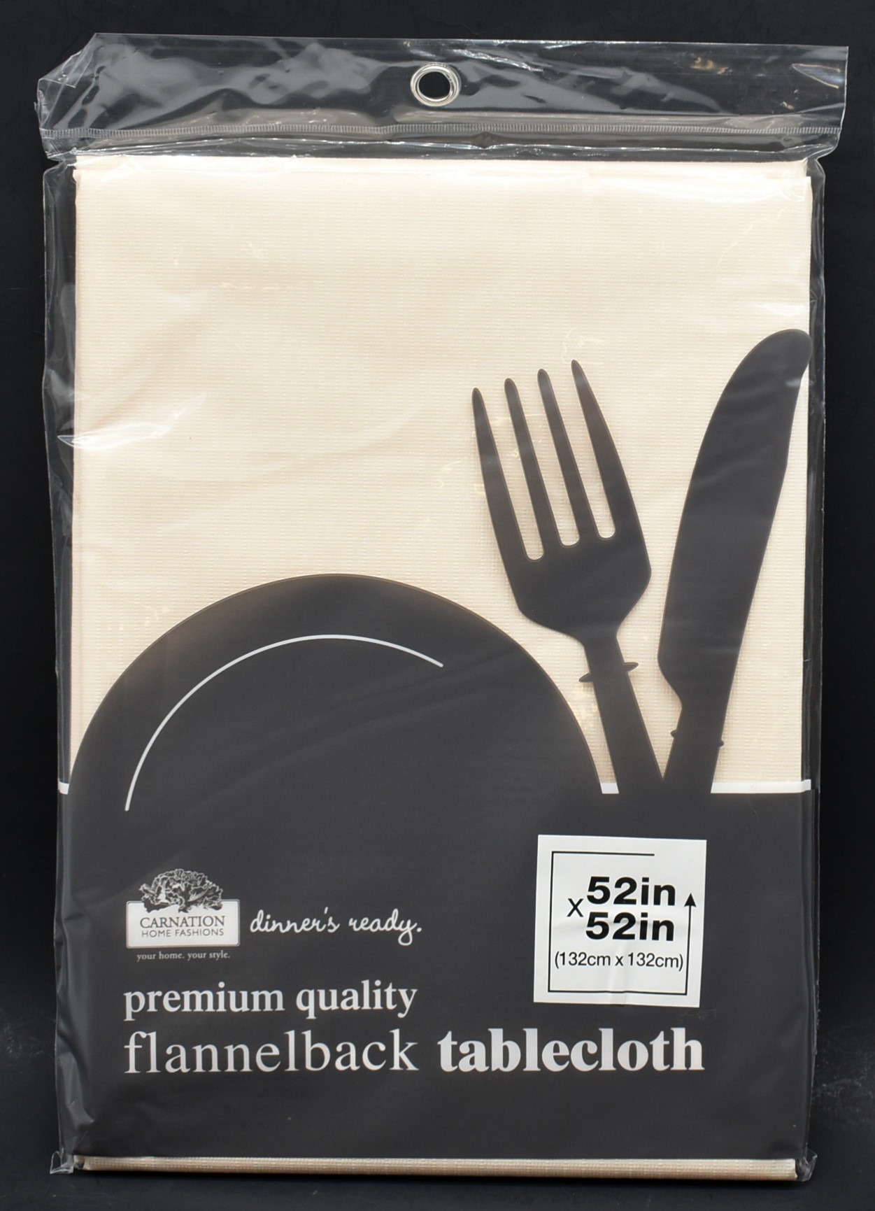 TABLECLOTH,  52X52,  SOLID,  PEVA FLANNEL BACK,  IVORY