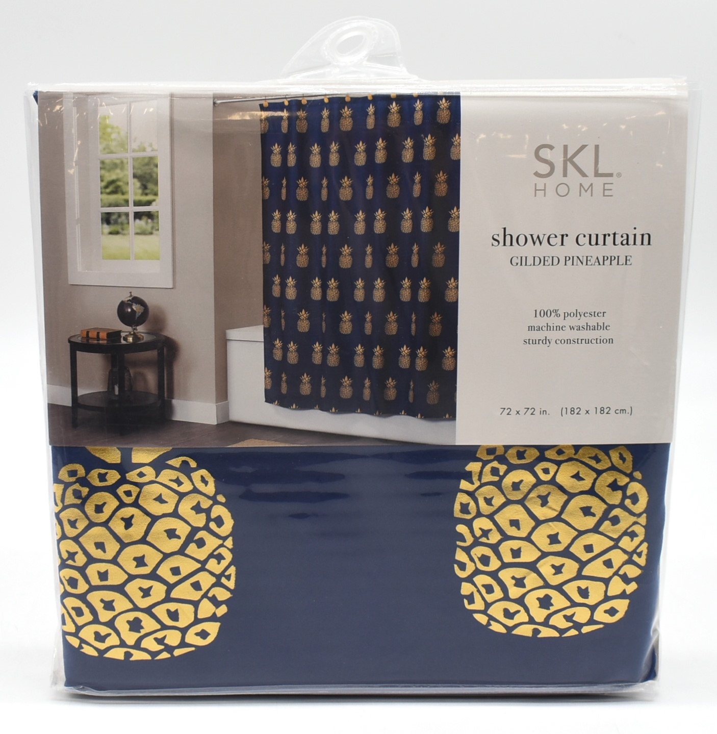 SHOWER CURTAIN,  FABRIC,  GILDED PINEAPPLE,  BLUE,  70X72