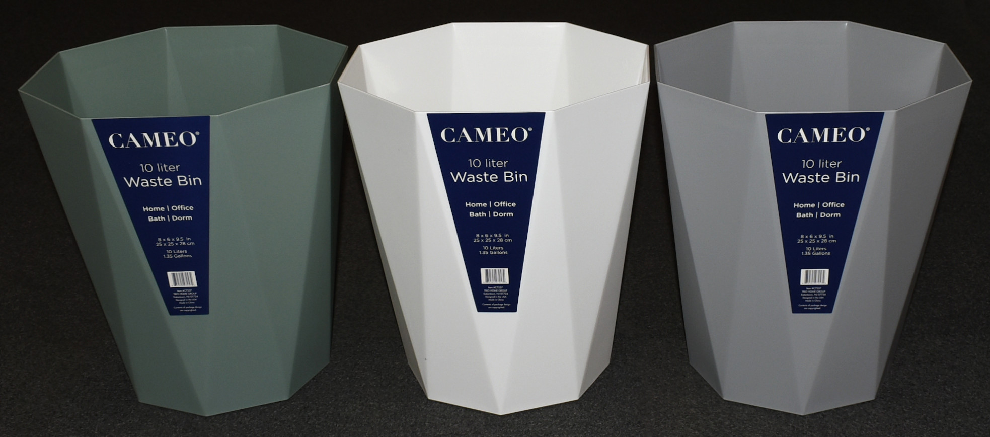 WASTEBASKET,  10 L,  ASSORTED HEXAGON,  GREY,  WHITE,  SAGE