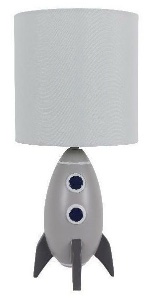 LAMP,  TABLE,  18H,  ROCKET SHIP BASE,  WHITE SHADE, 