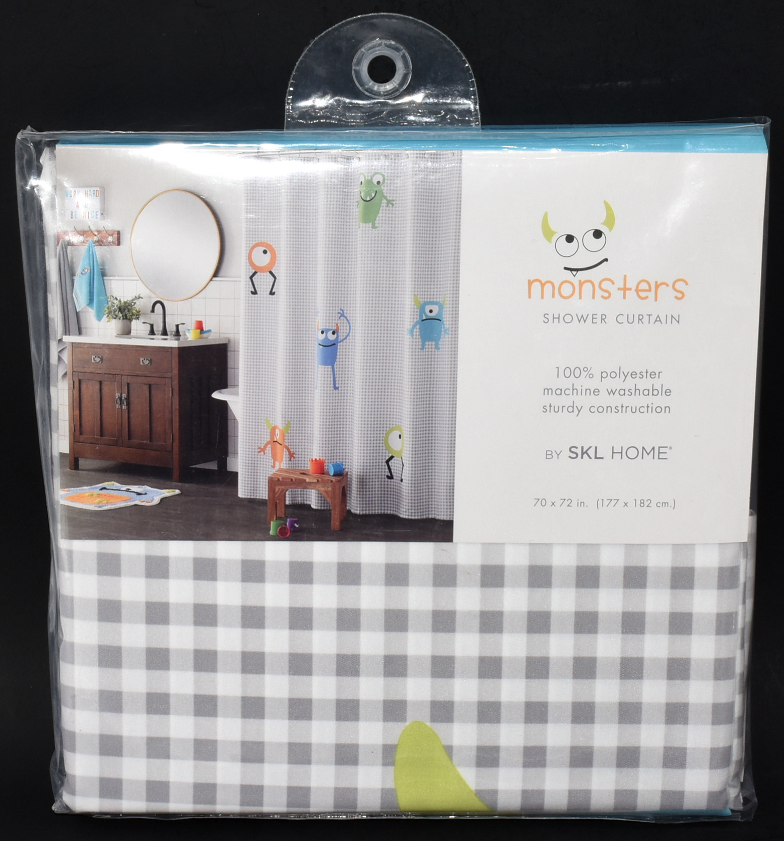 SHOWER CURTAIN,  FABRIC,  GREY MONSTERS