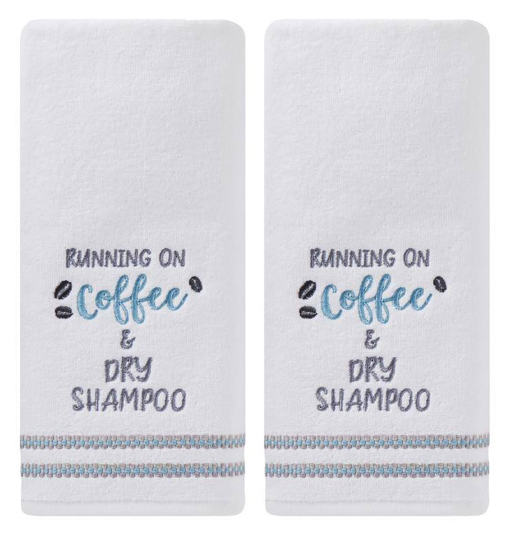 TOWELS,  HAND,  2 PK,  WHITE,  RUNNING ON COFFEE