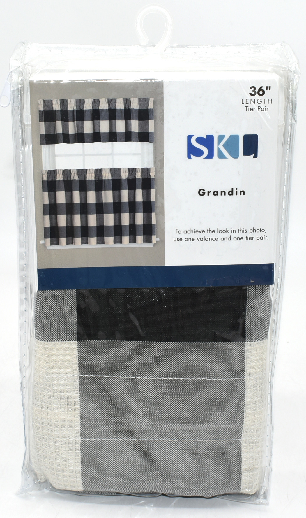 CURTAINS,  TIER PAIR,  57X36 BLACK,  CHECK