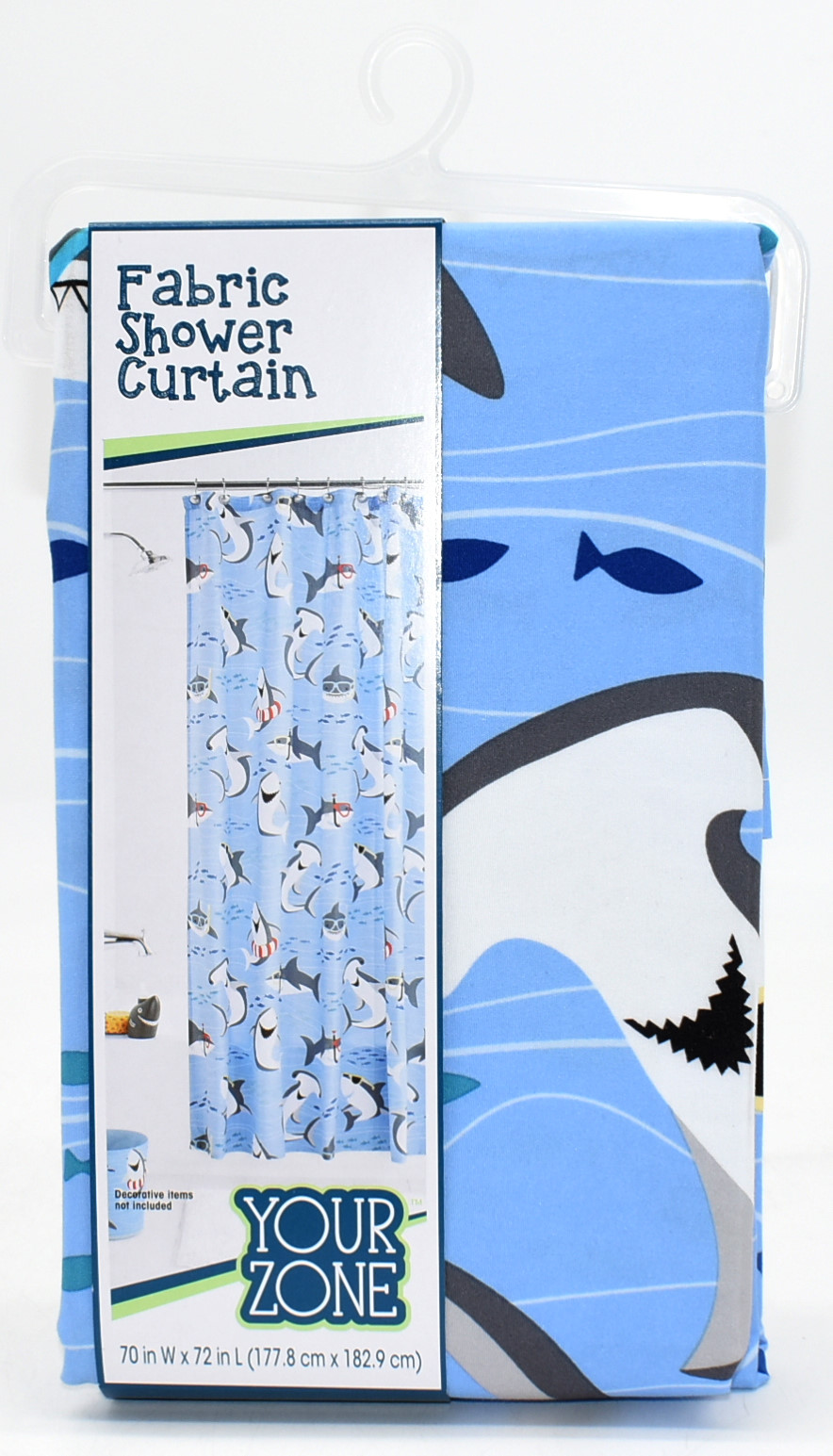 SHOWER CURTAIN,  FABRIC,  KIDS,  SHARK PARTY,  YOUR ZONE,  70X72