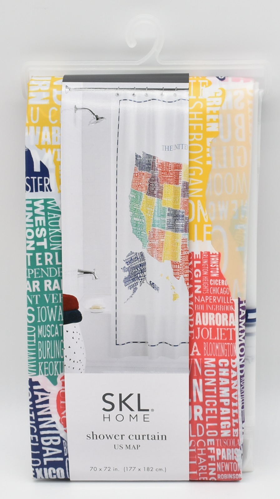 SHOWER CURTAIN,  PEVA,  USA MAP STATES AND CITIES
