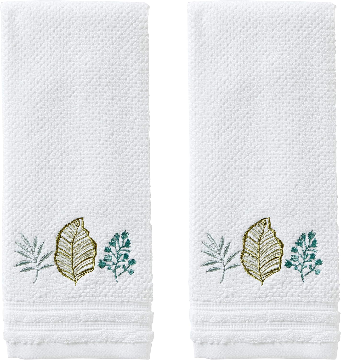 TOWELS,  HAND,  2 PK, EMBROIDERED WHITE,  SPROUTED PALM