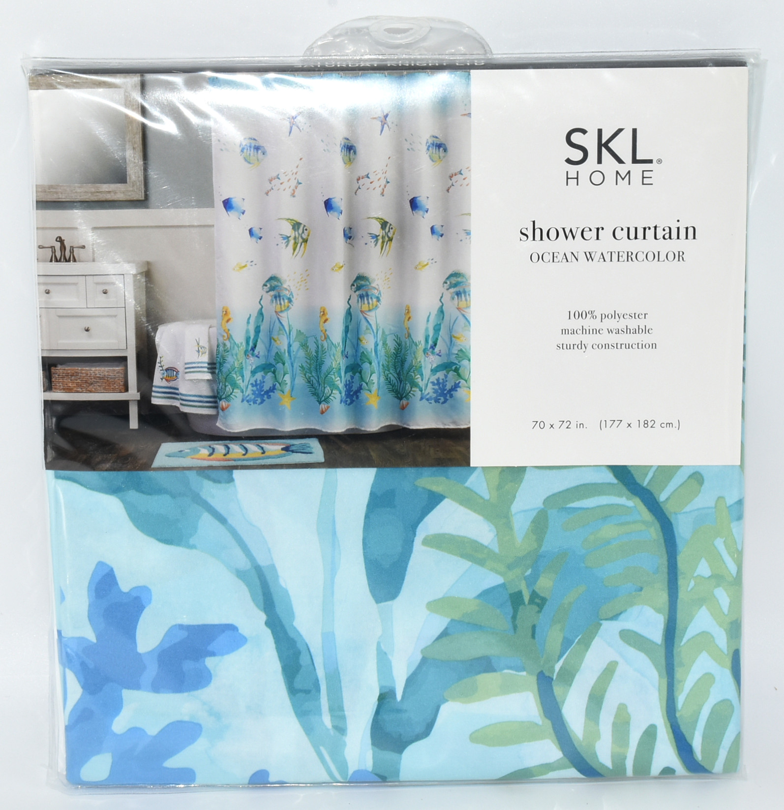 SHOWER CURTAIN,  FABRIC,  OCEAN WATERCOLOR