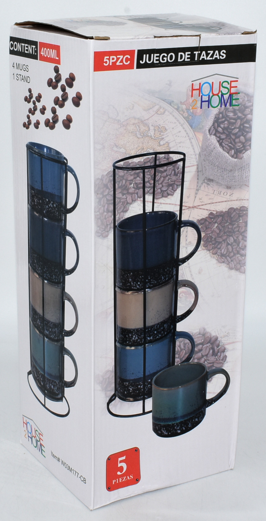 MUG SET,  5 PC SET,  STACKING,  4 MUGS,  1 STAND,  COLOR BOX