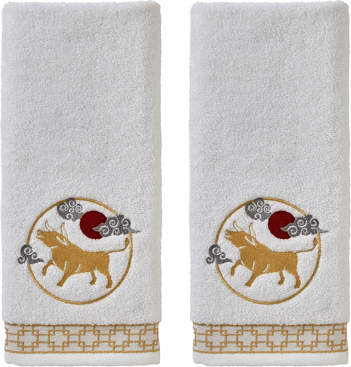 TOWELS,  HAND,  2 PK,  WHITE,  ZODIAC,  OX