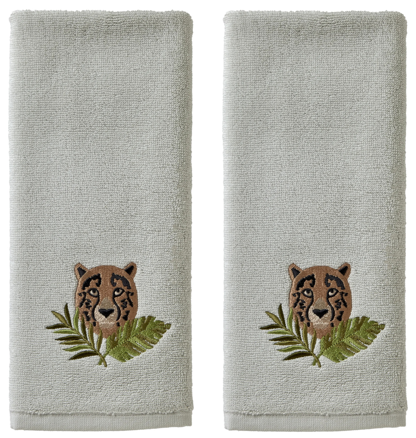 TOWELS,  HAND,  2 PK,  GRAY,  JUNGLE CATS,  CHEETAH