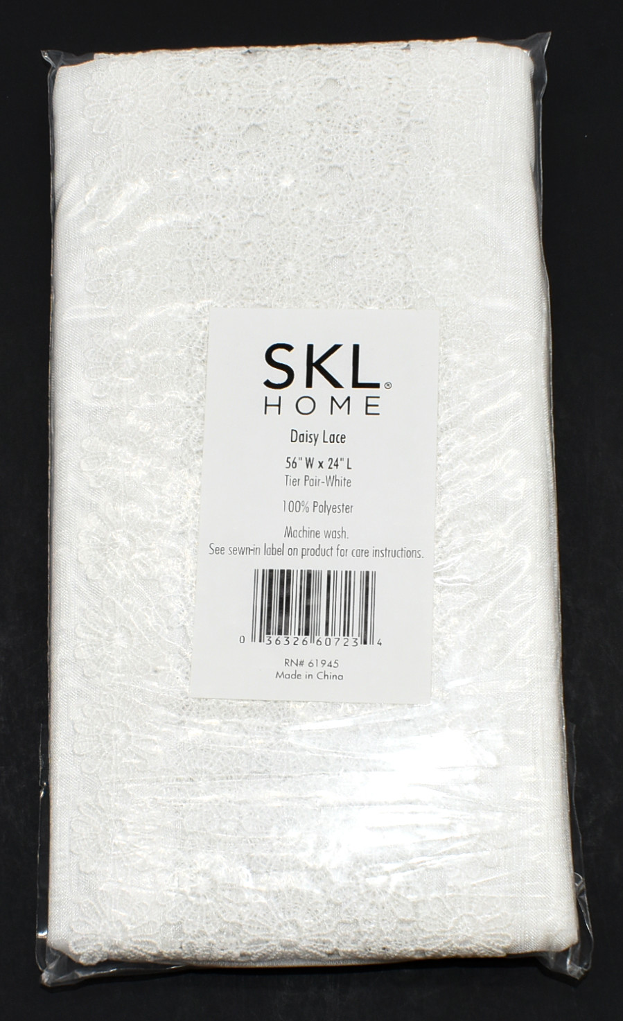 CURTAINS,  TIER PAIR,  56X24,  WHITE, DAISY LACE, NO RETAIL PKG