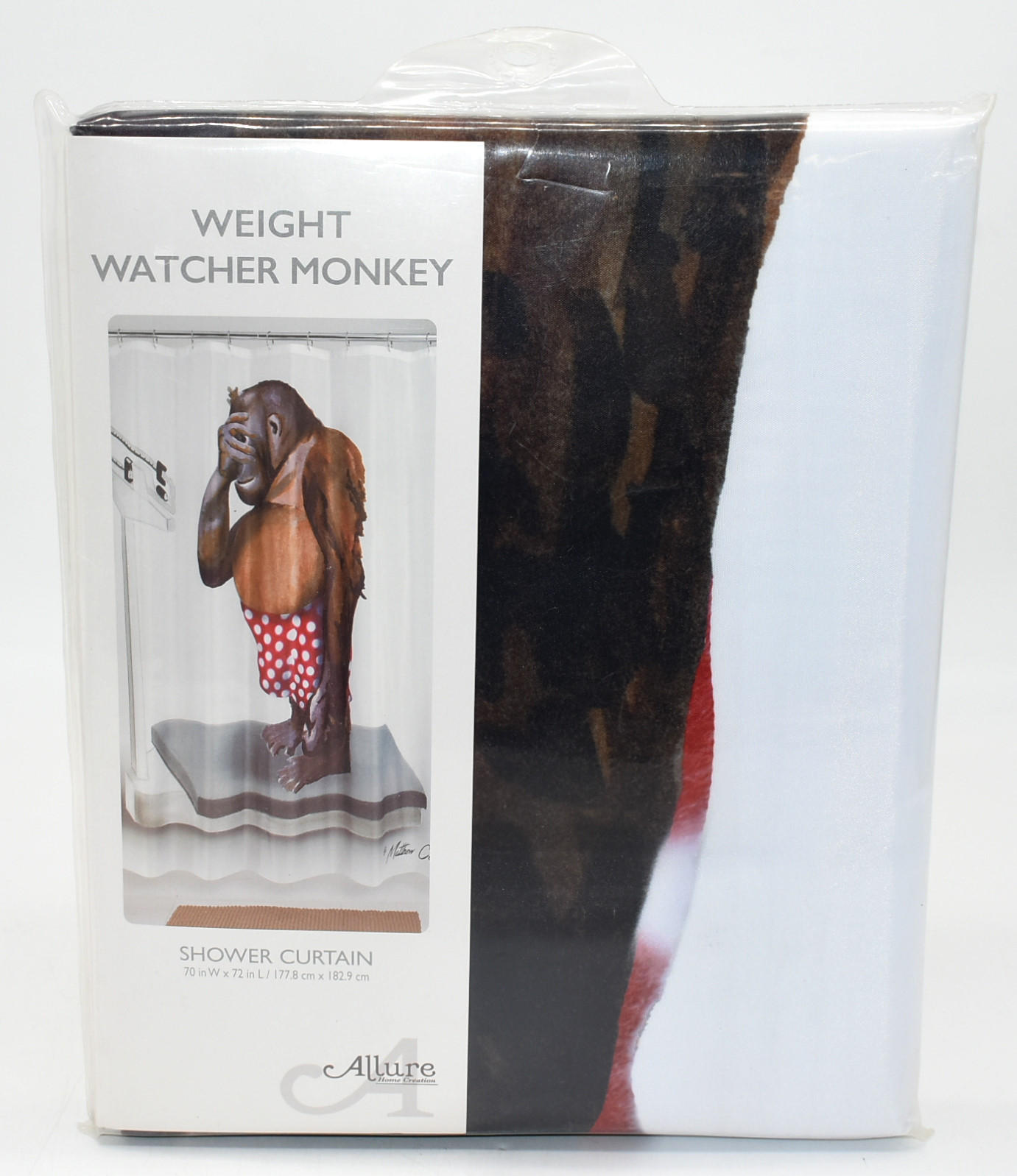 SHOWER CURTAIN,  FABRIC,  70X72,  WEIGHT WATCHER MONKEY