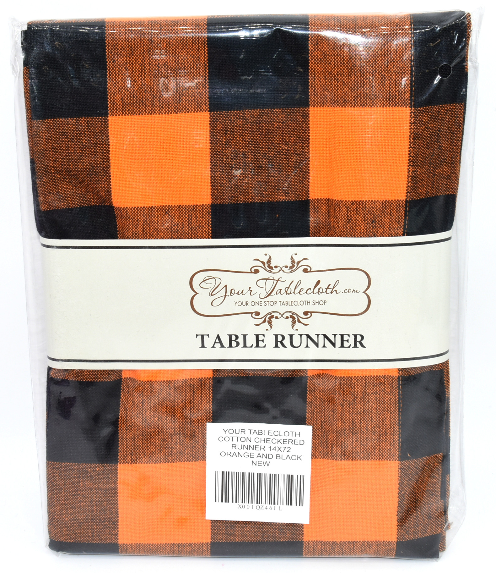 TABLE RUNNER 14 X 72 ORANGE AND BLACK CHECKERED