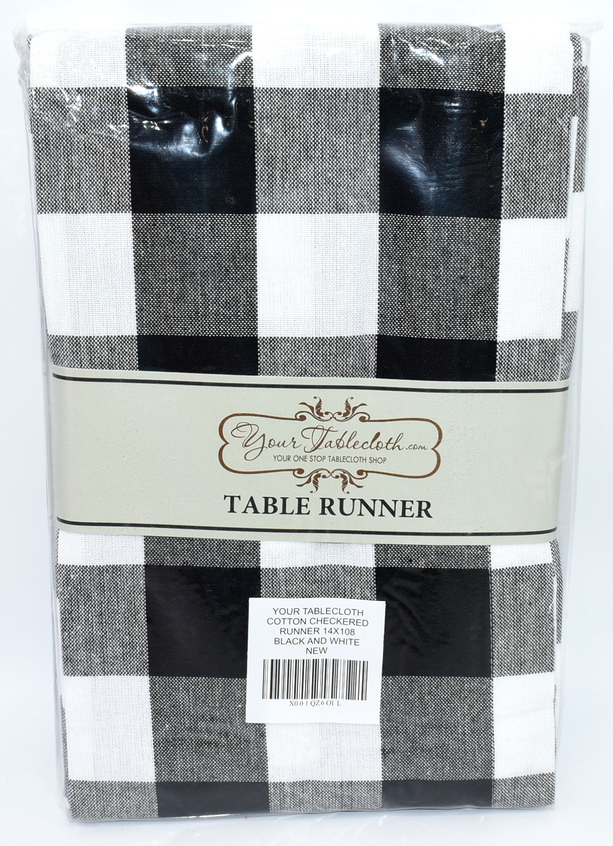 TABLE RUNNER 14 X 108, BLACK AND WHITE CHECKERED