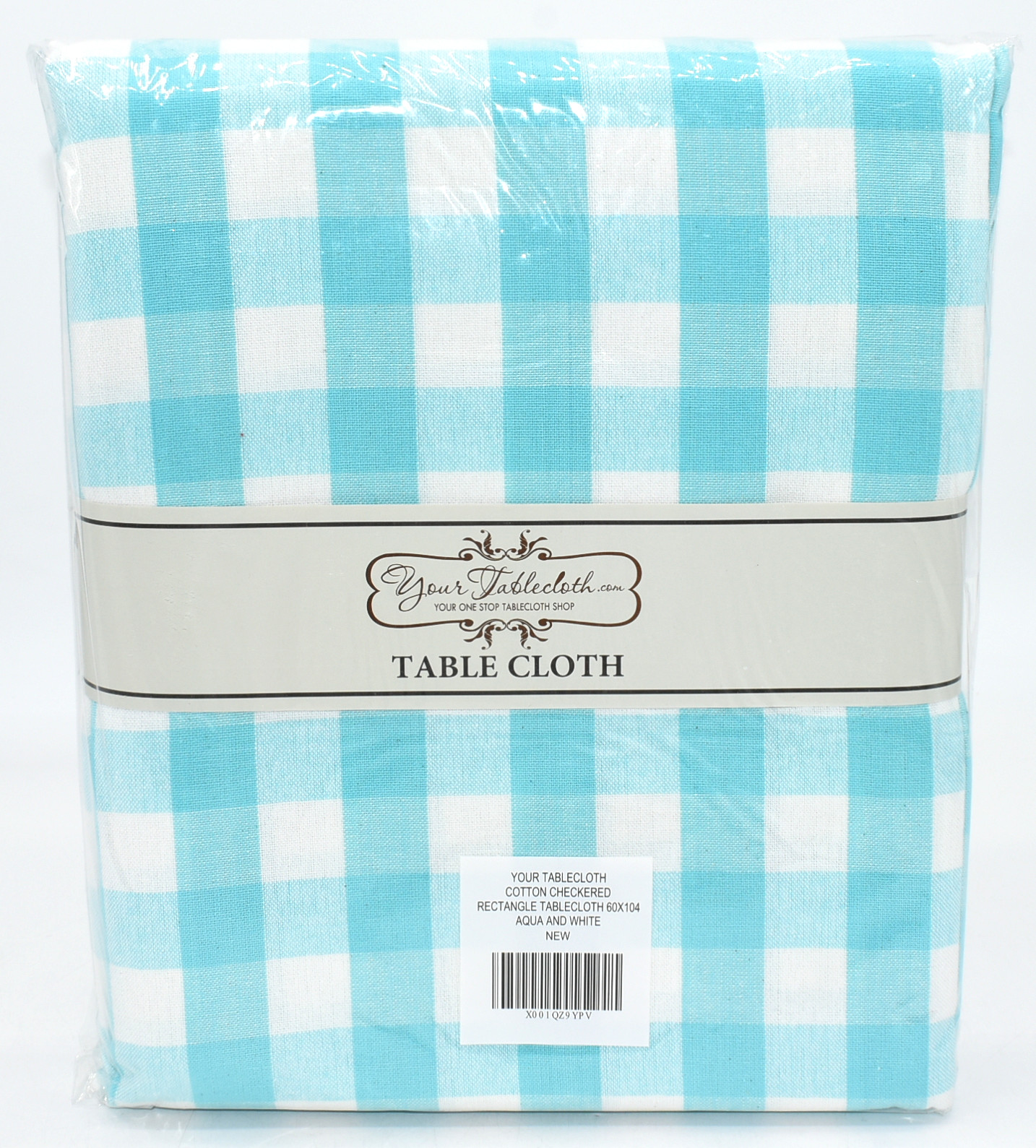 60 X 104 RECTANGLE TABLECLOTH AQUA AND WHITE CHECKERED
