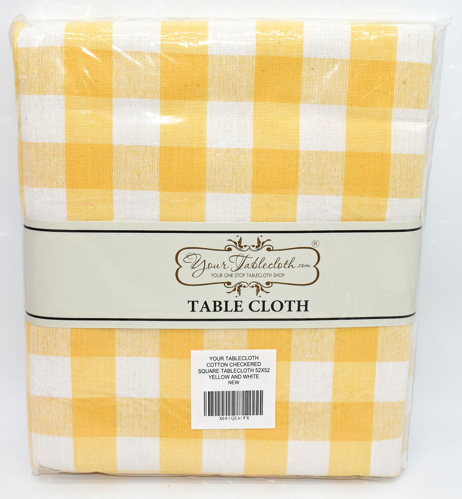52 X 52 SQUARE TABLECLOTH YELLOW AND WHITE CHECKERED