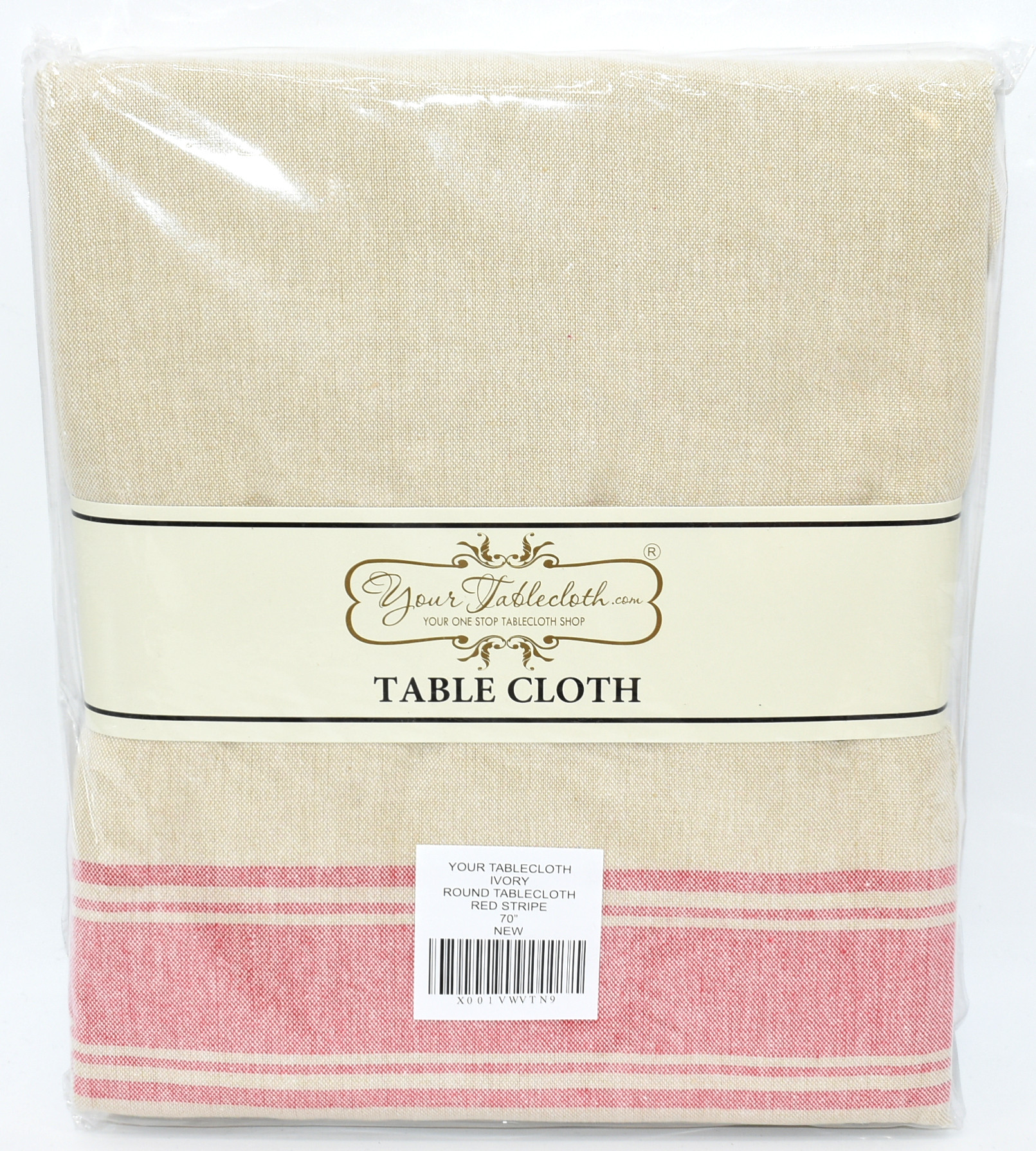 STRIPED TABLECLOTH 70IN ROUND RED