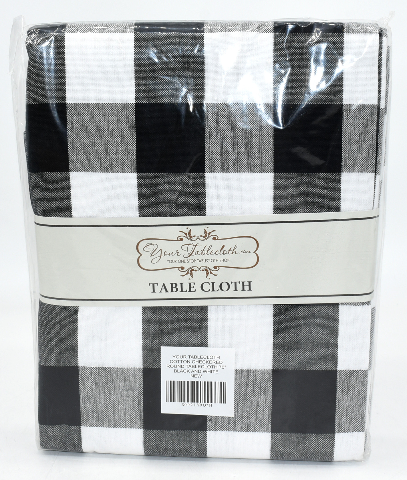70IN ROUND TABLECLOTH, BLACK AND WHITE CHECKERED