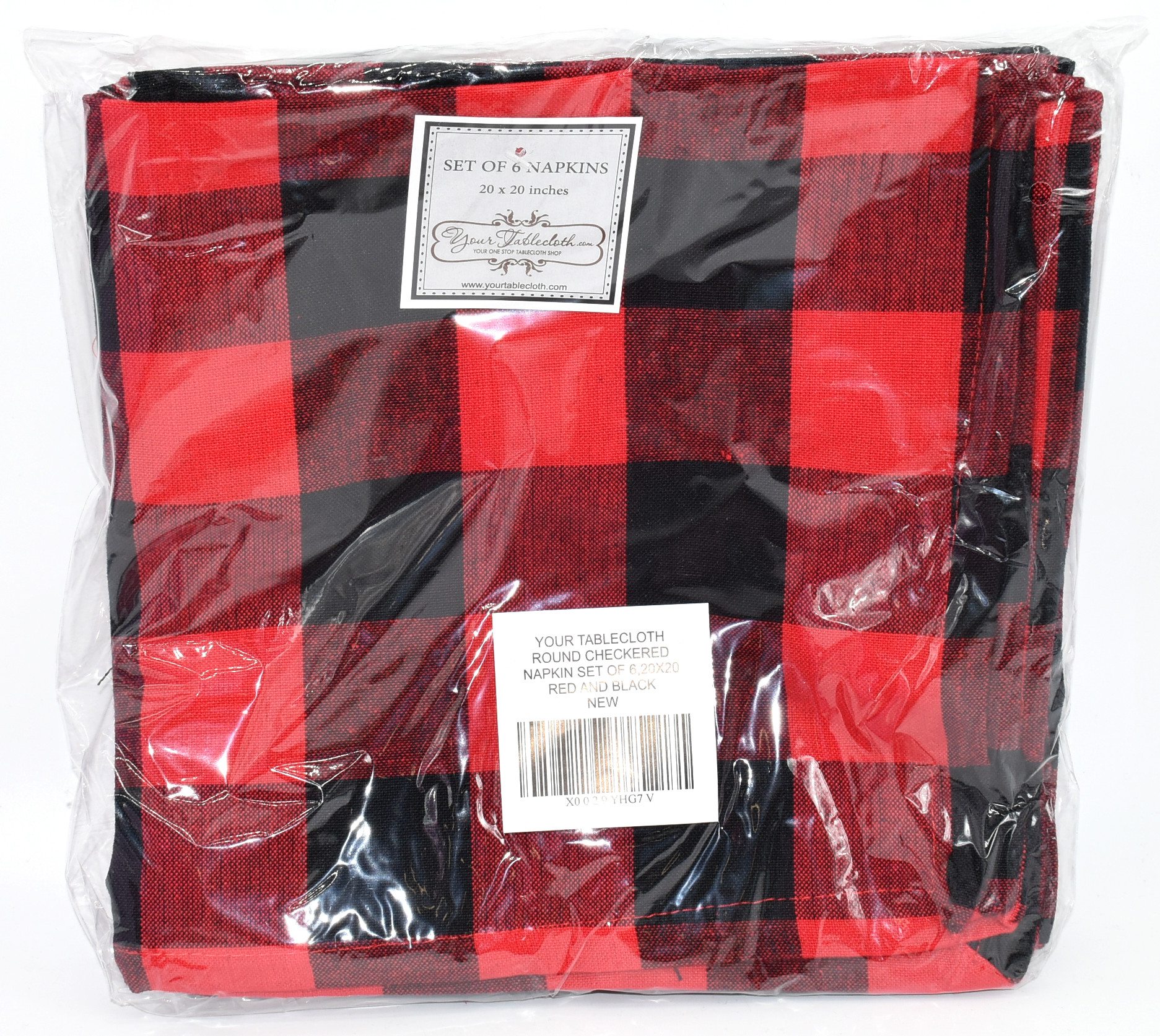 RED BLACK CHECKERED NAPKIN,  6PC SET