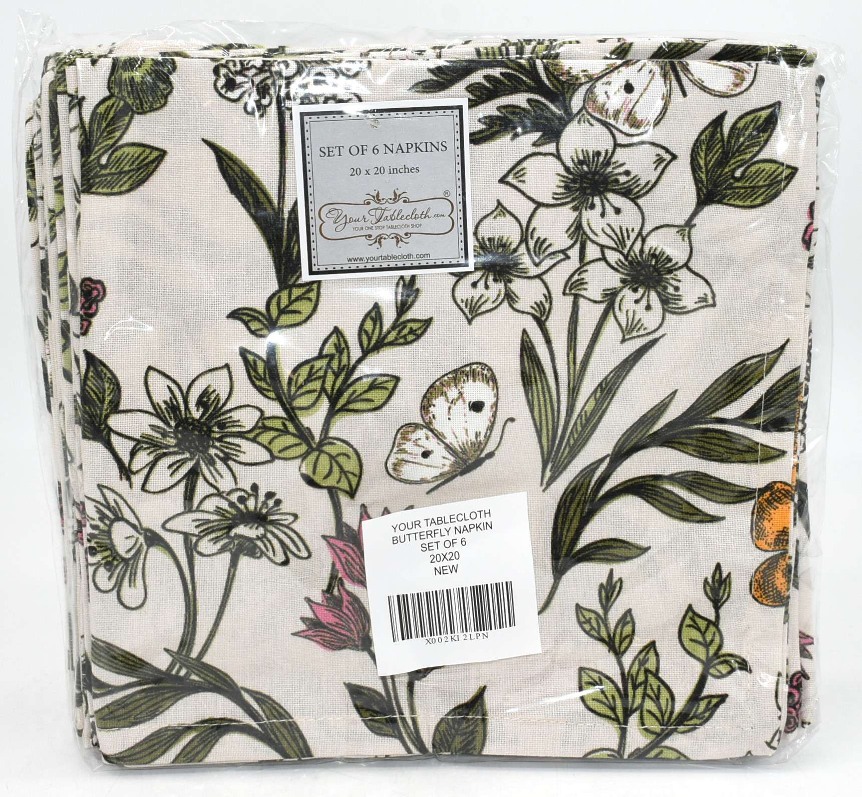 BUTTERFLY PRINTED NAPKINS,  6PC SET