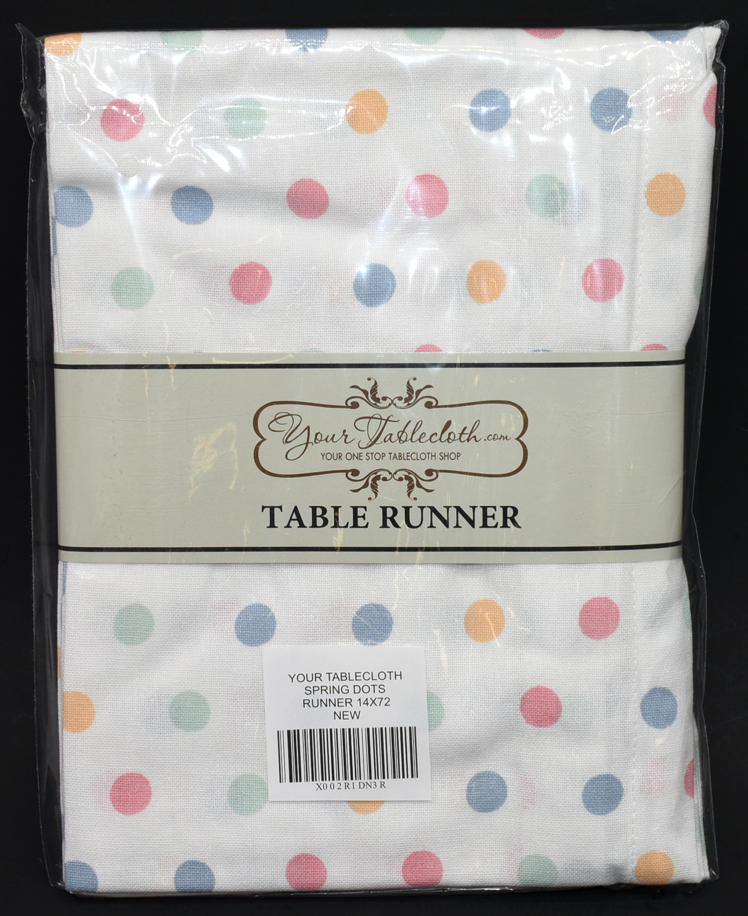 PRINTED TABLE RUNNER 14X72 SPRING DOTS
