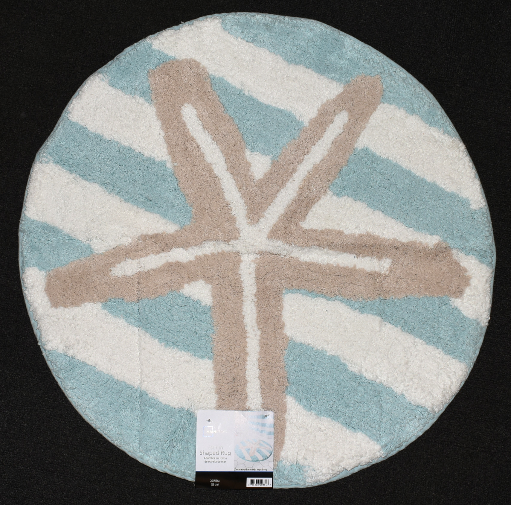 BATH RUG,  STARFISH,  BLUE AND WHITE STRIPE,  ROUND